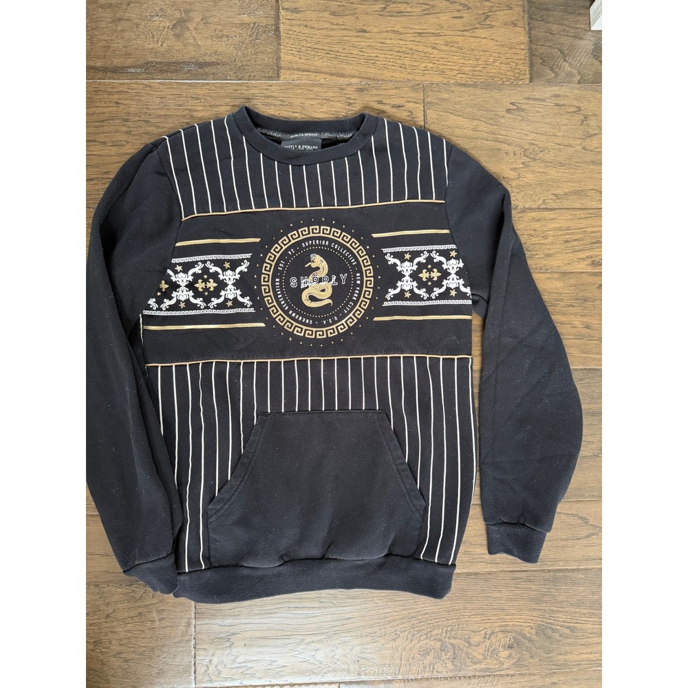 Supply & Demand NYC‎ Mens Large Black Gold Snake Graphic Pinstripe Sweatshirt